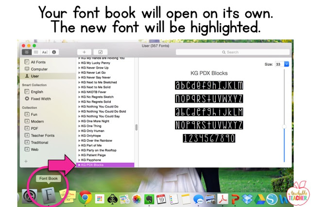 your font book will open on its own. the new font will be highlighted. | how to install and use fonts