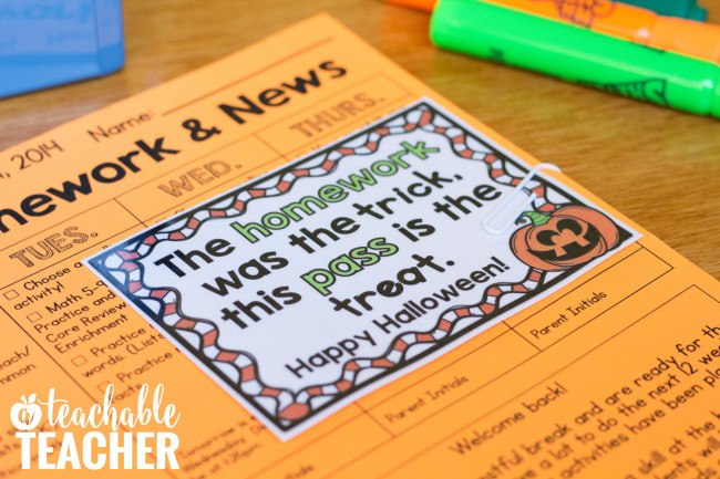 FREE Halloween Homework Pass from A Teachable Teacher
