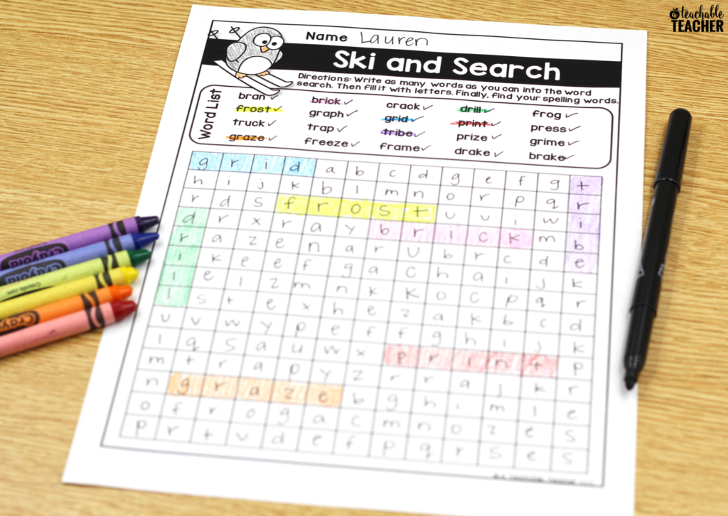 spelling activities word search