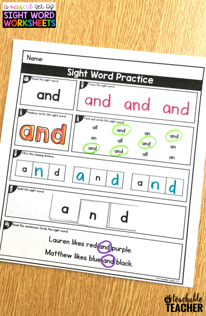 finished sight word worksheets