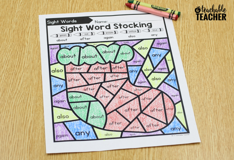 color by sight words christmas
