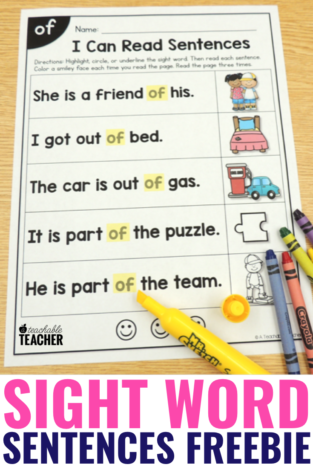 Sight Word Sentences with a Freebie
