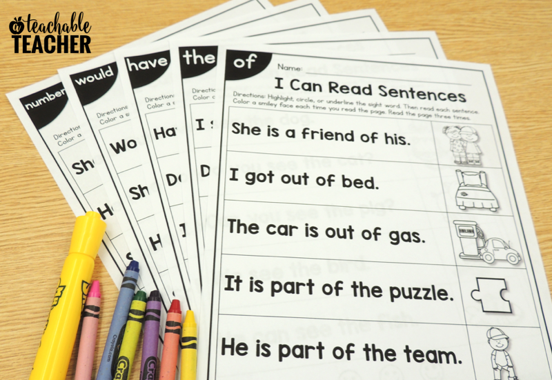 kindergarten sight word worksheets