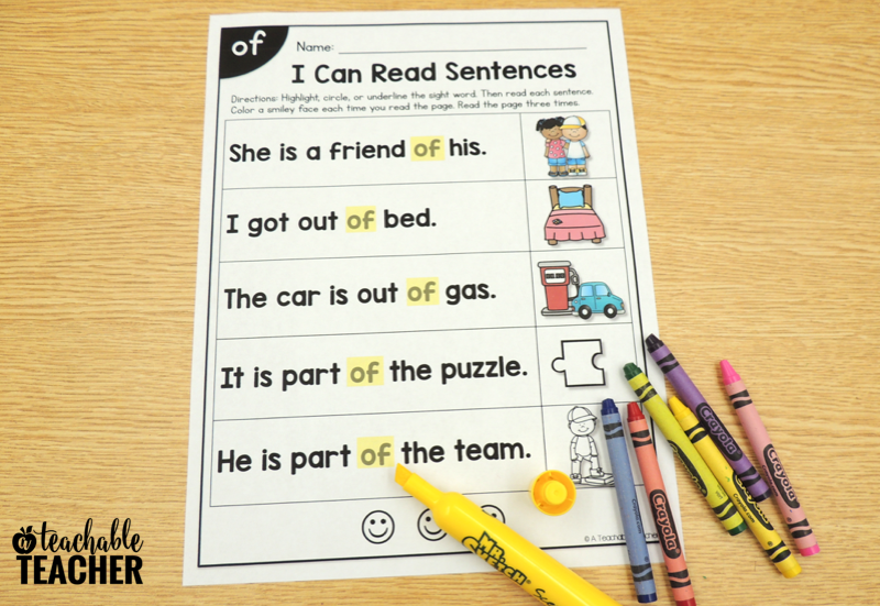 sight word sentence activities
