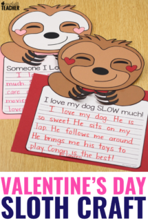 Sloth Valentines Day Craft and Writing Activity