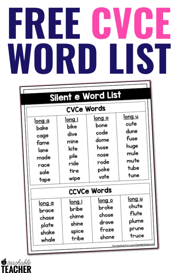 The Ultimate List of CVCe Words A Teachable Teacher