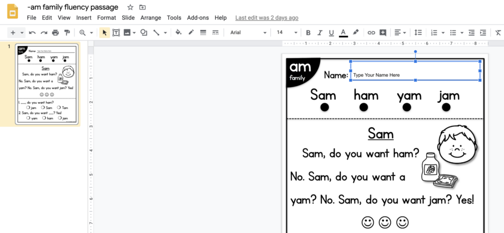 adding a name text box for any resource in google slides