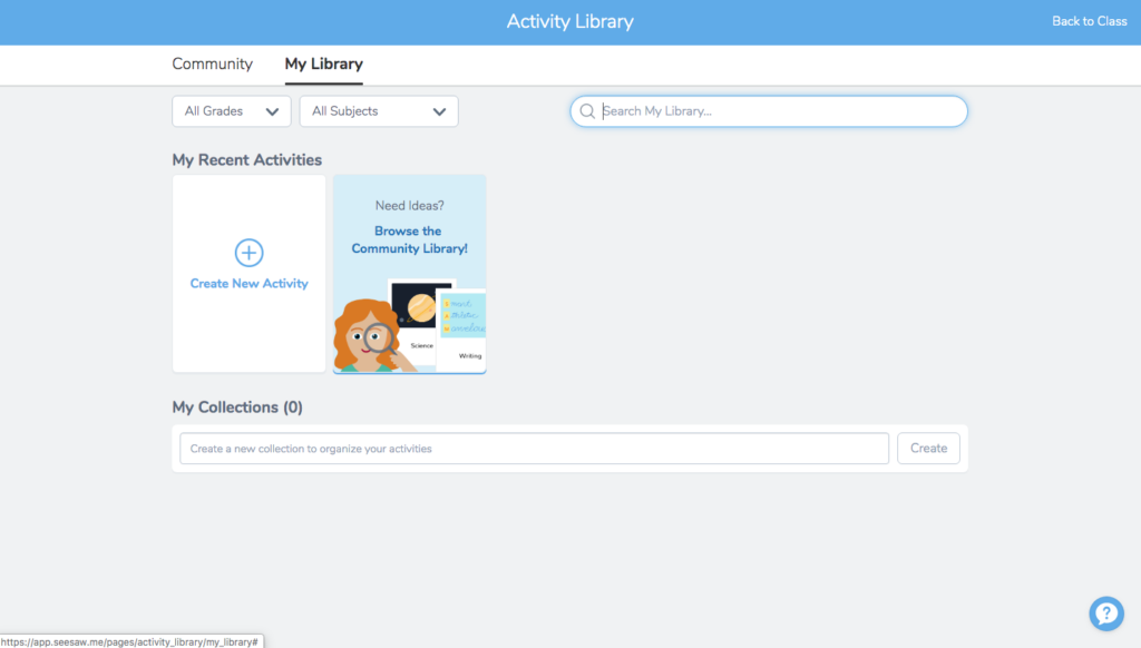 Creating an activity in the activity library for how to use resources in Seesaw tutorial