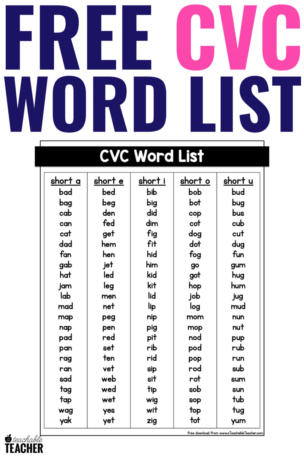 CVC Sight Words Flash Cards – 100 Reusable Phonics Cards With Dry Erase Markers For Preschool & Kindergarten