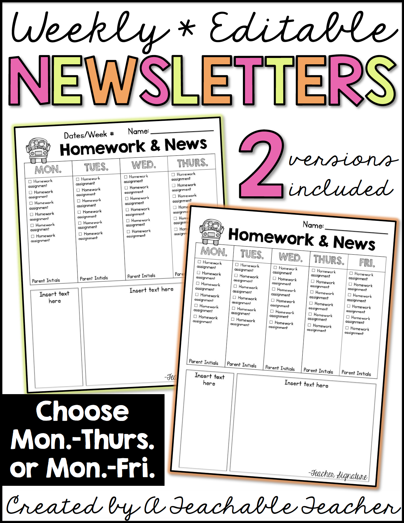 homework newsletter template free
