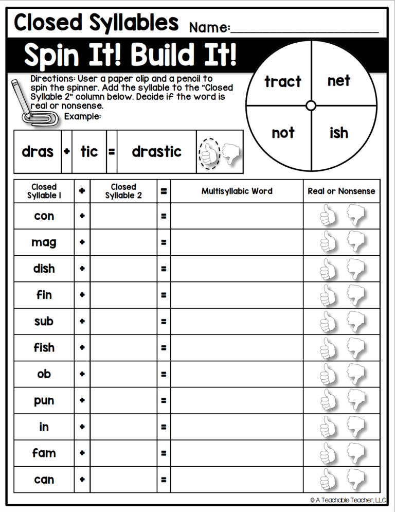 Multisyllabic Words - Decoding with Syllable Types - A Teachable Teacher
