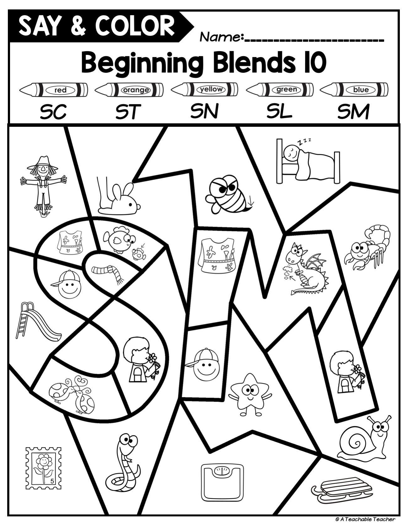 Say And Color Blends Activities Beginning Blends A Teachable Teacher