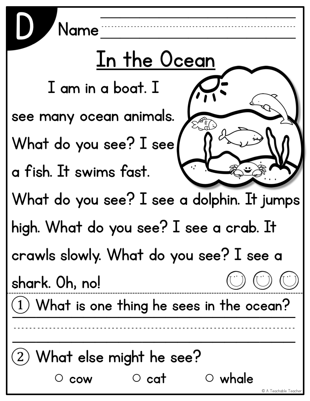 Level D Reading Comprehension Passages And Questions A Teachable