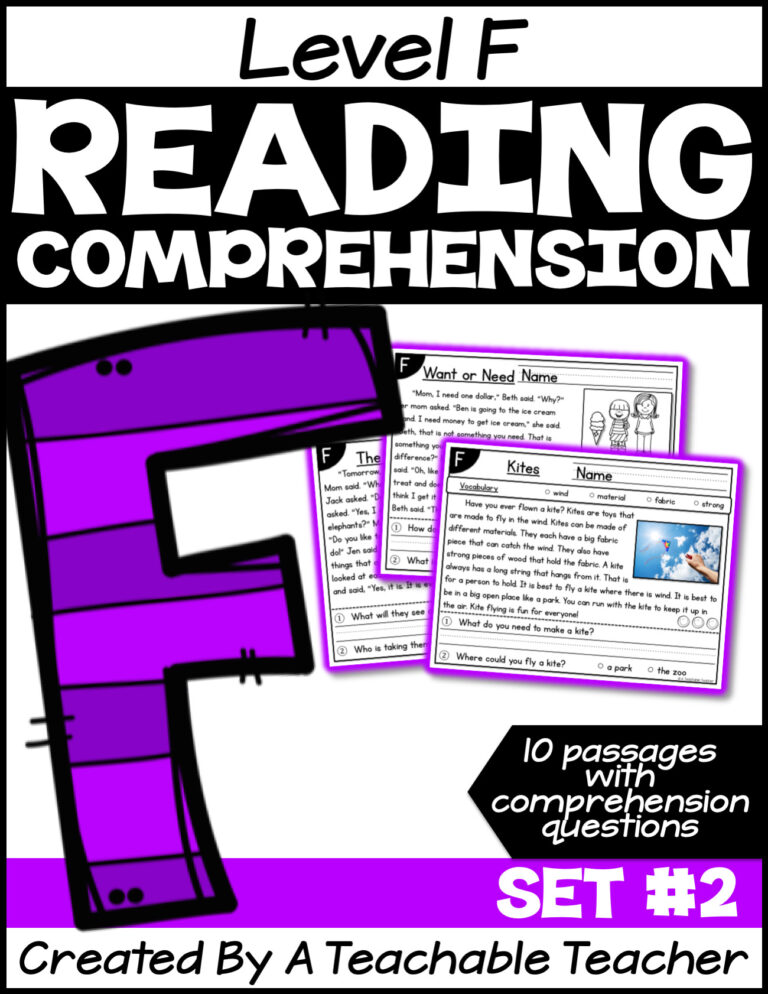 Level F Reading Comprehension Passages and Questions - Set Two - A Teachable Teacher