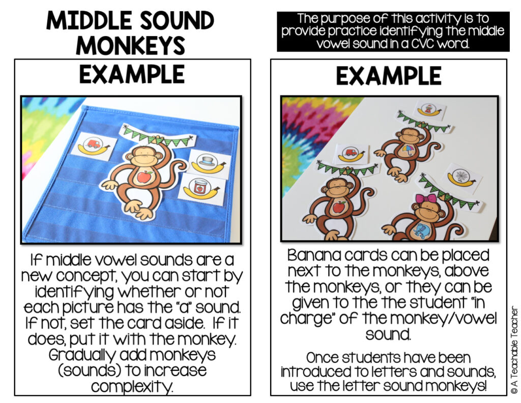 Middle Sound Monkeys - A Phonemic Awareness Game - A Teachable Teacher