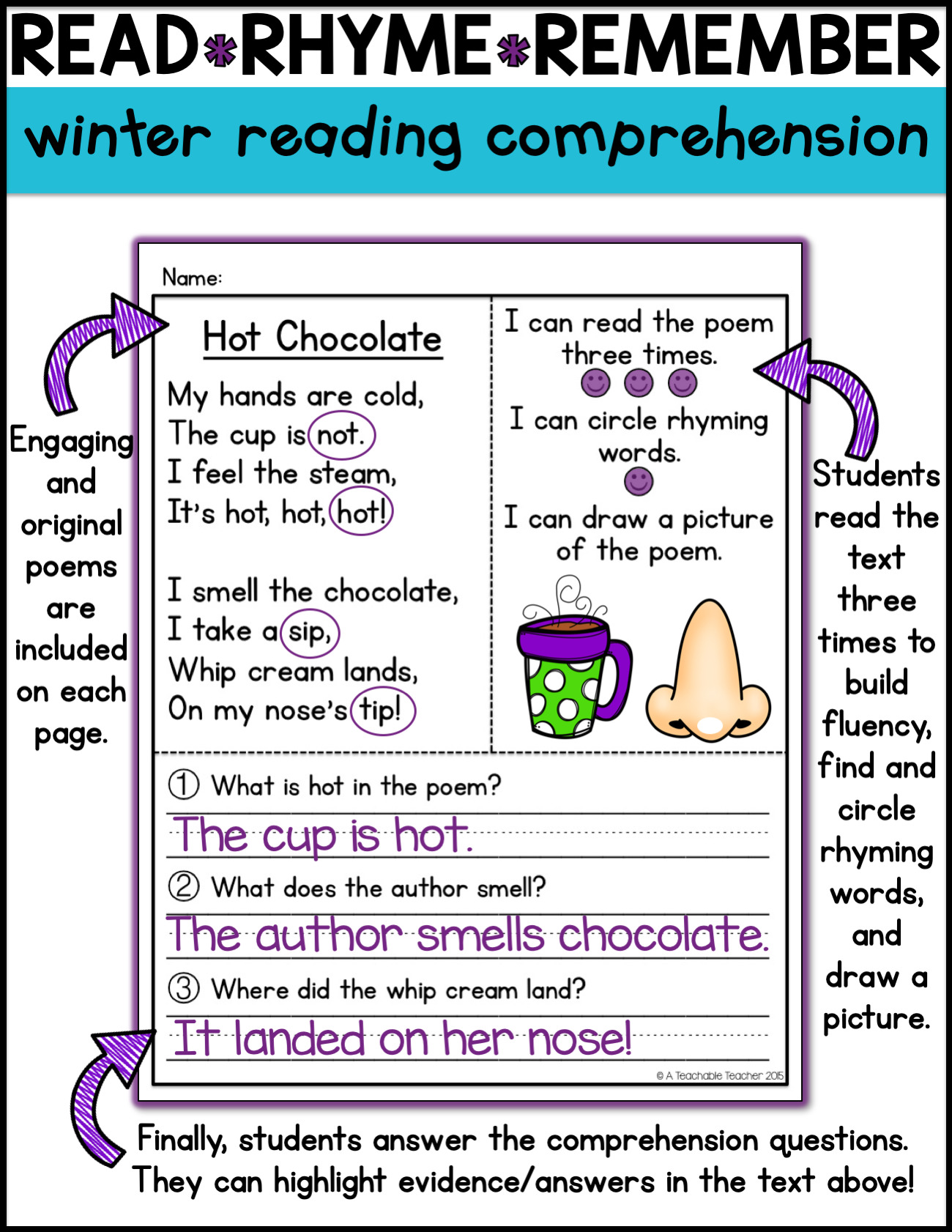 Read Rhyme Remember - Winter Reading Comprehension - A Teachable Teacher