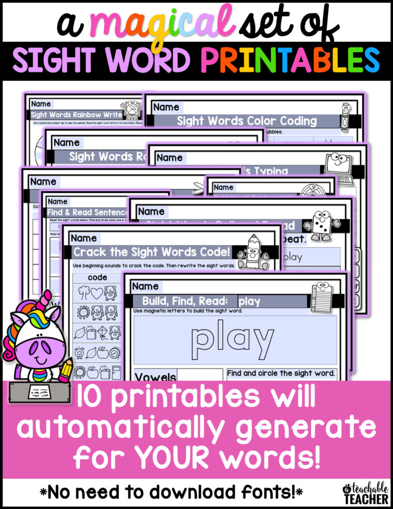 A Magical Set of Sight Word Printables - A Teachable Teacher