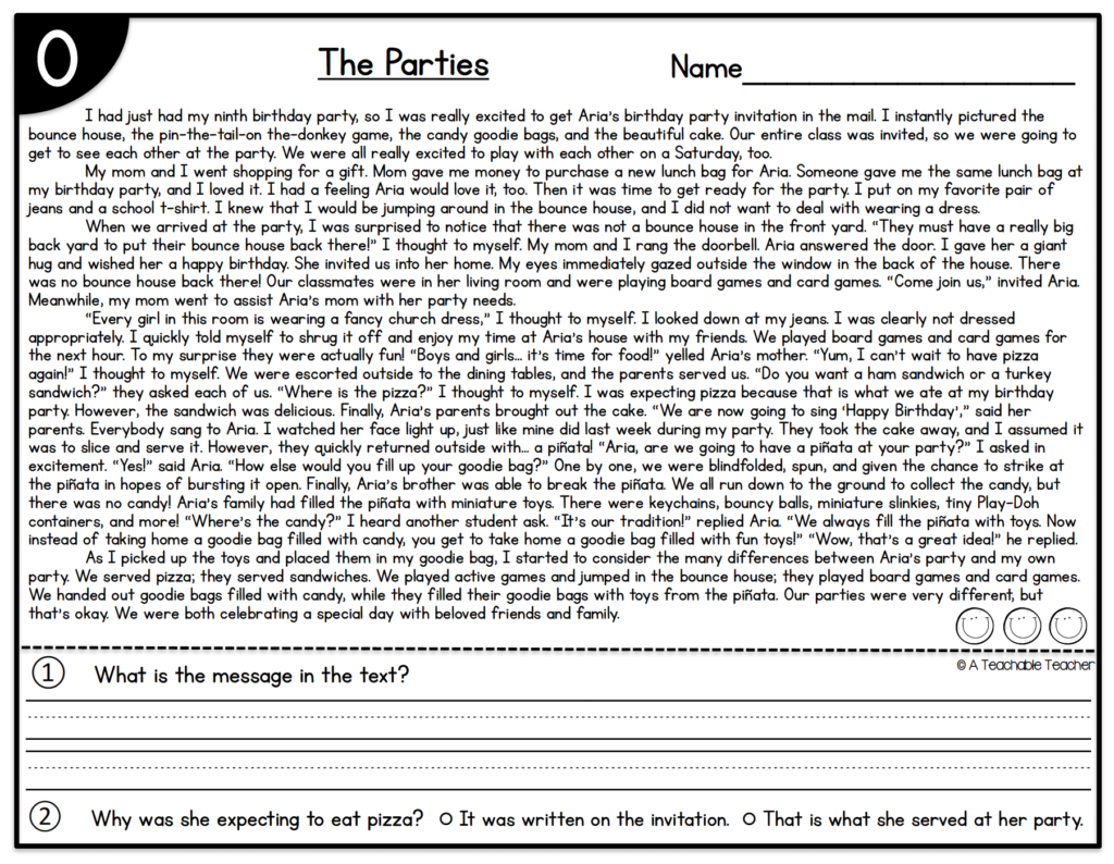 Level O Reading Comprehension - A Teachable Teacher