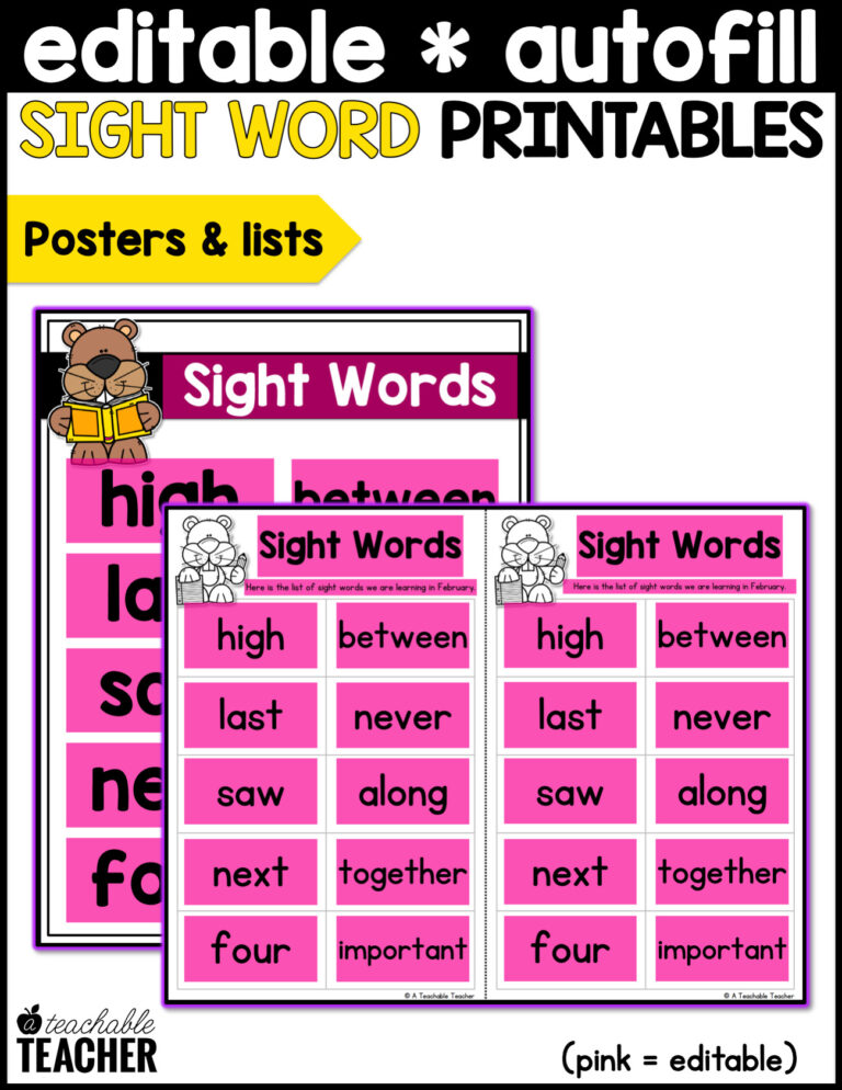 Editable Sight Word Printables- February - A Teachable Teacher