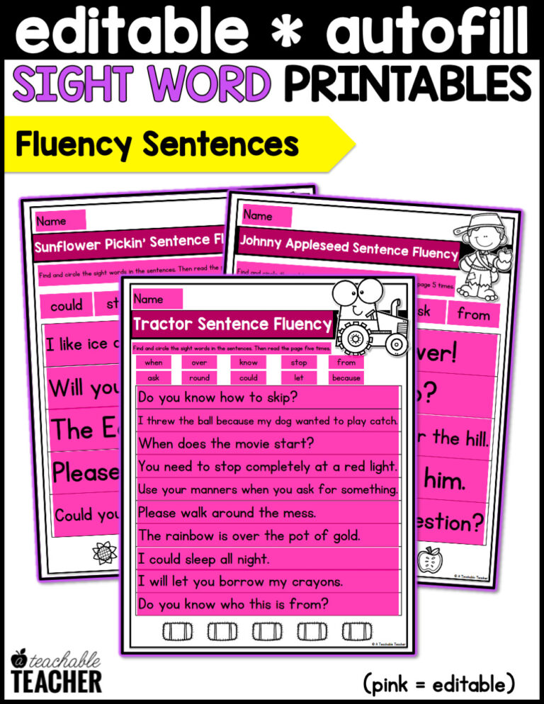 Editable Sight Word Printables- September - A Teachable Teacher