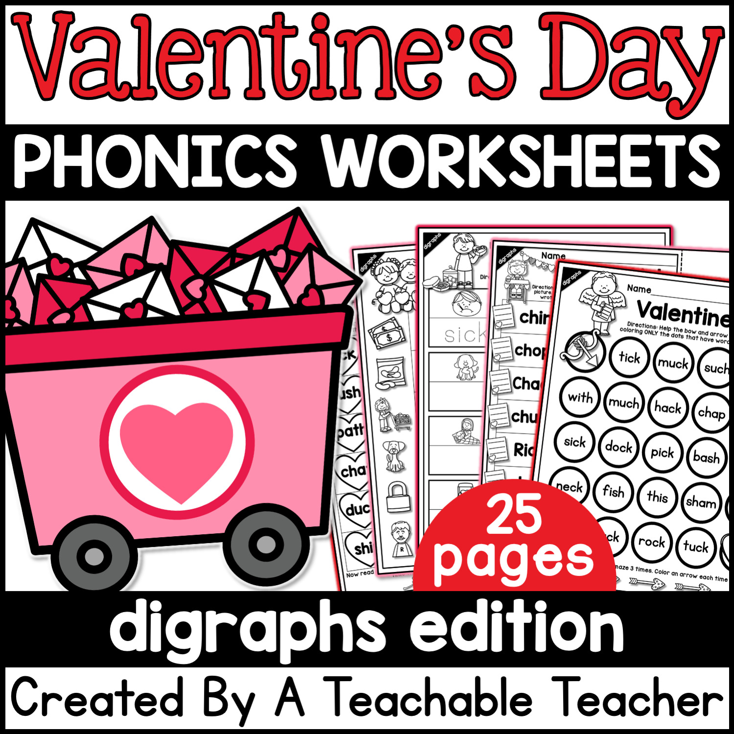 Valentine s Day Digraphs Activities NO PREP Phonics Worksheets A