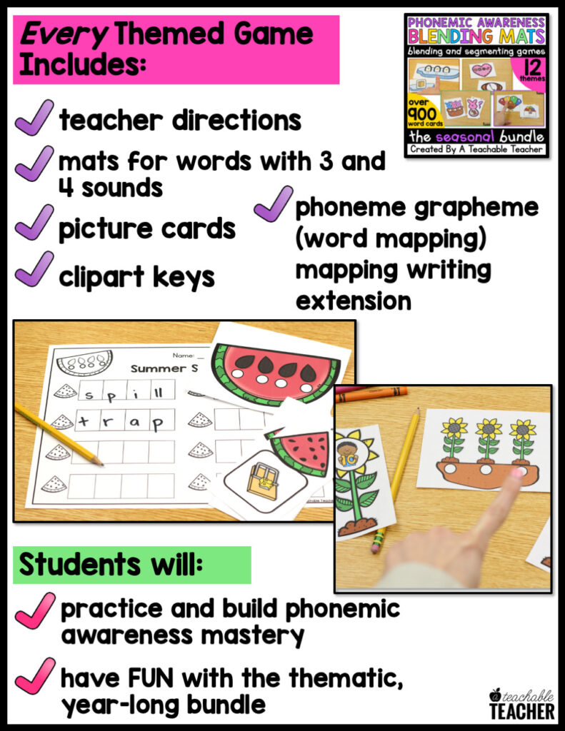 Phonemic Awareness Games Blending & Segmenting Mats Bundle - A ...