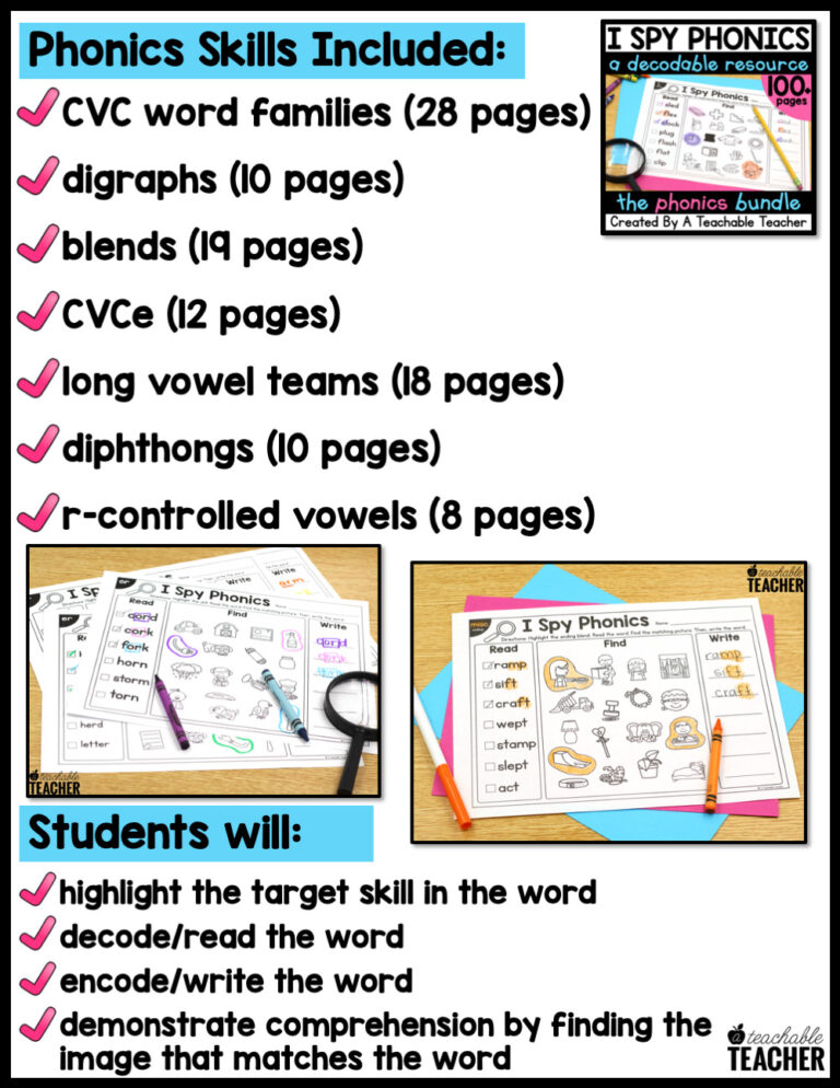 Phonics Worksheets: I Spy Bundle - A Teachable Teacher